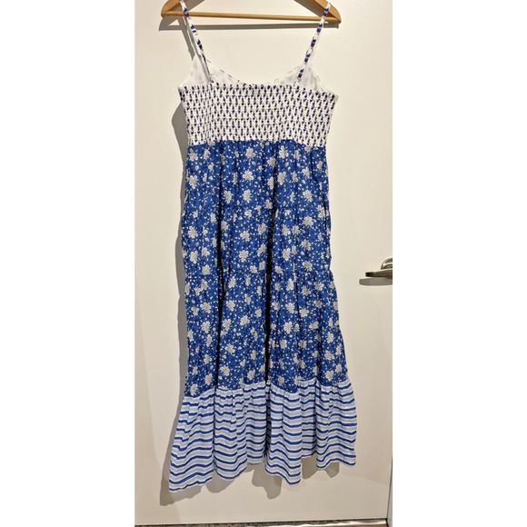 J.Crew Resort Summer Tiered Maxi Dress Smocked block print NWT pocket Sz-12 P - Picture 3 of 10
